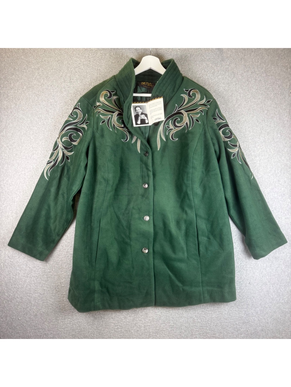 VTG Bob Mackie Wearable Art Green Embroidered Floral Button Down Jacket Women 1X